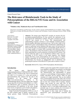 The Relevance of Bioinformatic Tools in the Study of Polymorphisms of the B4GALNT2 Gene and Its Association with Cancer