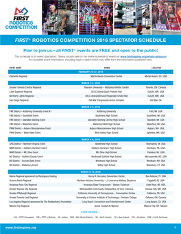 First® Robotics Competition 2016 Spectator Schedule