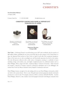 Christie's Showcases Rare & Important Timepieces in April