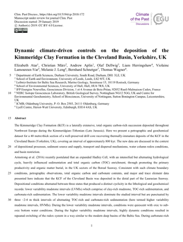 Dynamic Climate-Driven Controls on the Deposition of the Kimmeridge Clay Formation in the Cleveland Basin, Yorkshire, UK