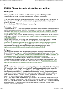 2017/19: Should Australia Adopt Driverless Vehicles? File:///C:/Dpfinal/Schools/Doca2017/2017Autocar/2017Autocar.Html