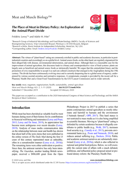 The Place of Meat in Dietary Policy: an Exploration of the Animal/Plant Divide