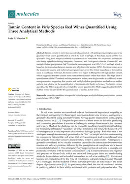 Tannin Content in Vitis Species Red Wines Quantified Using Three