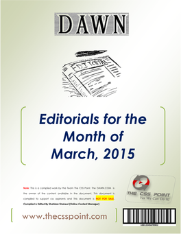 Editorials for the Month of March, 2015