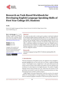 Research on Task-Based Workbook for Developing English Language Speaking Skills of First Year College EFL Students