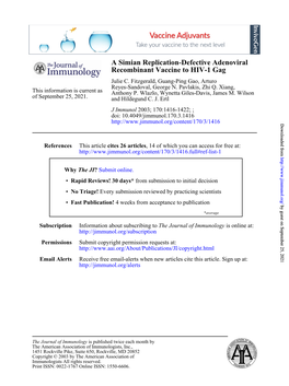 Recombinant Vaccine to HIV-1 Gag a Simian Replication-Defective