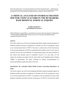 Factors in the Bundaberg Base Hospital Surgical
