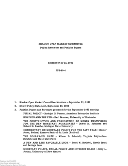 SHADOW OPEN MARKET COMMITTEE Policy Statement and Position Papers