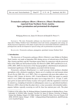 Trematodon Ambiguus (Hedw.) Hornsch. (Musci: Bruchiaceae) Reported from Northern Tyrol, Austria: Spore Germination and Protonemal Development
