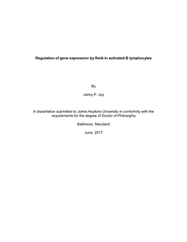 Regulation of Gene Expression by Rela in Activated B Lymphocytes By