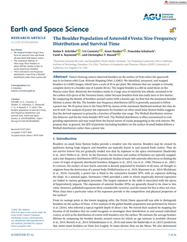 The Boulder Population of Asteroid 4 Vesta: Size-Frequency 10.1029/2019EA000941 Distribution and Survival Time