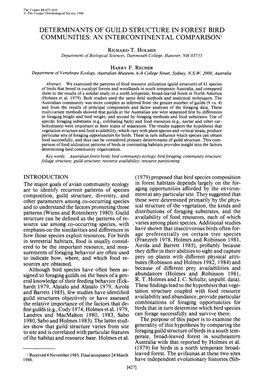 Detertminants of Guild Structure in Forest Bird Communities; An