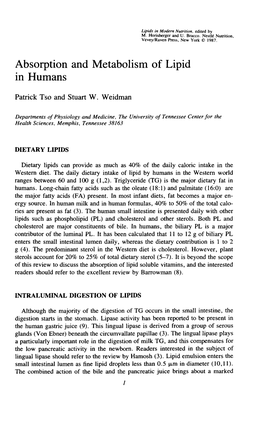 Absorption and Metabolism of Lipid in Humans