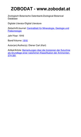 Centralblatt Für Mineralogie, Geologie Und Paläontologie