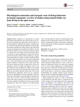 Physiological Constraints and Energetic Costs of Diving Behaviour in Marine Mammals: a Review of Studies Using Trained Steller Sea Lions Diving in the Open Ocean