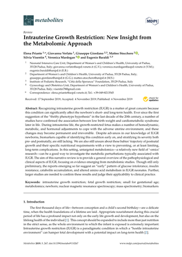 Intrauterine Growth Restriction: New Insight from the Metabolomic Approach