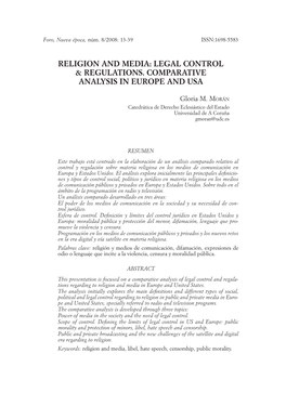 Religion and Media: Legal Control & Regulations. Comparative Analysis in Europe And