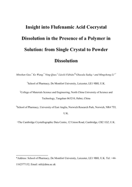 Insight Into Flufenamic Acid Cocrystal Dissolution in the Presence of A