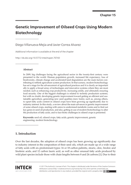 Genetic Improvement of Oilseed Crops Using Modern Biotechnologygenetic Improvement of Oilseed Crops Using Modern Biotechnology