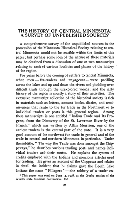The History of Central Minnesota: a Survey of Unpublished Sources'