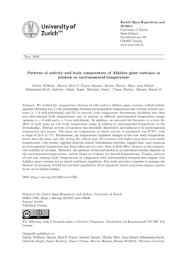 Patterns of Activity and Body Temperature of Aldabra Giant Tortoises in Relation to Environmental Temperature