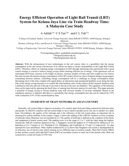 Energy Efficient Operation of Light Rail Transit (LRT) System for Kelana Jaya Line Via Train Headway Time: a Malaysia Case Study