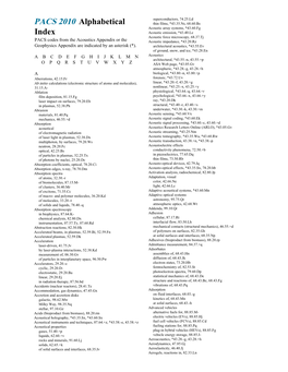 PACS 2010 Alphabetical Index