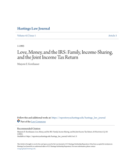 Family, Income-Sharing, and the Joint Income Tax Return Marjorie E