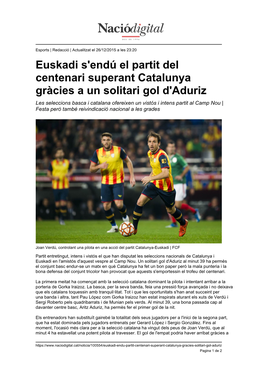 Euskadi S'endú El Partit Del Centenari Superant Catalunya Gràcies a Un