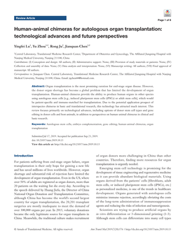 Human-Animal Chimeras for Autologous Organ Transplantation: Technological Advances and Future Perspectives