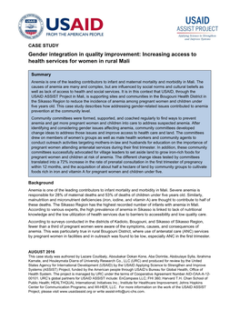 Gender Integration in Quality Improvement: Increasing Access to Health Services for Women in Rural Mali