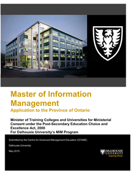 Master of Information Management Application to the Province of Ontario