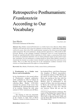 Retrospective Posthumanism: Frankenstein According to Our Vocabulary