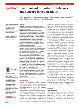 Syndromes of Orthostatic Intolerance and Syncope in Young Adults