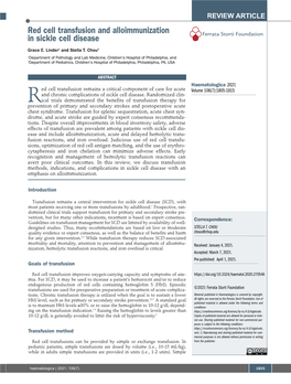 Red Cell Transfusion and Alloimmunization in Sickle Cell Disease Ferrata Storti Foundation