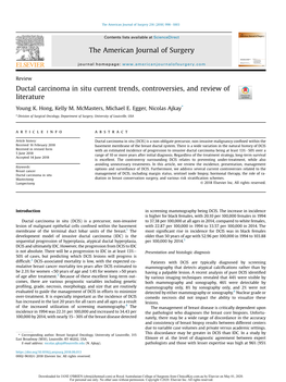 DCIS) Is a Non-Obligate Precursor, Non-Invasive Malignancy Conﬁned Within the Received 16 February 2018 Basement Membrane of the Breast Ductal System