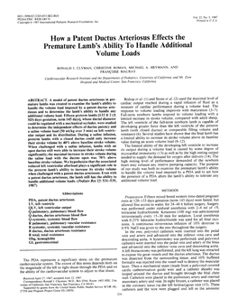 How a Patent Ductus Arteriosus Effects the Premature Lamb's Ability to Handle Additional Volume Loads