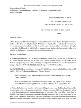 Re-Inhuman Conditions in 1382 V. State of Assam, 2018