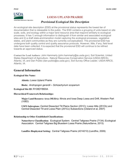 LOESS UPLAND PRAIRIE Provisional Ecological Site Description