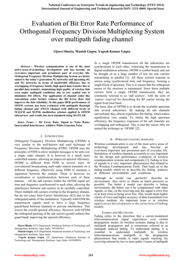 Evaluation of Bit Error Rate Performance of Orthogonal Frequency Division Multiplexing System Over Multipath Fading Channel