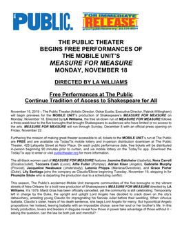 Measure for Measure Monday, November 18