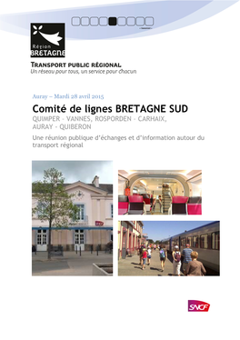 Comité De Lignes BRETAGNE SUD QUIMPER – VANNES, ROSPORDEN – CARHAIX, AURAY � QUIBERON Une Réunion Publique D’Échanges Et D’Information Autour Du Transport Régional