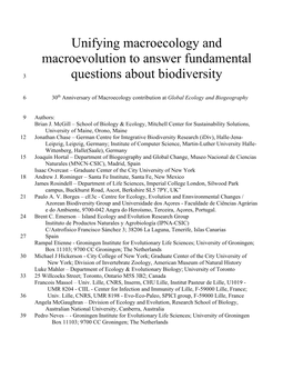 Unifying Macroecology and Macroevolution to Answer Fundamental