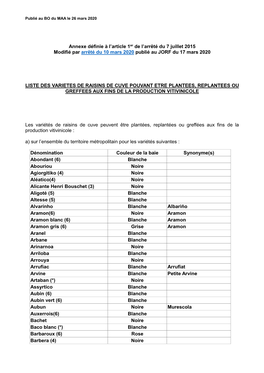 Annexe Définie À L'article 1Er De L'arrêté Du 7 Juillet 2015 Modifié Par