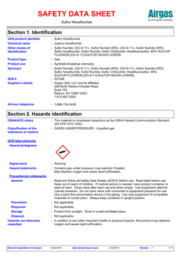 SAFETY DATA SHEET Sulfur Hexafluoride