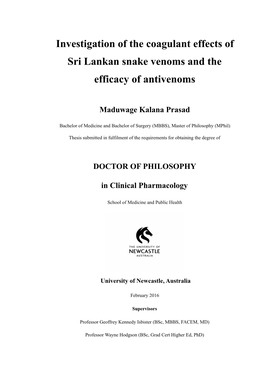 Investigation of the Coagulant Effects of Sri Lankan Snake Venoms and the Efficacy of Antivenoms