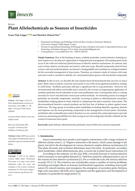 Plant Allelochemicals As Sources of Insecticides