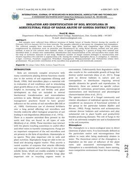 Isolation and Identification of Soil Mycoflora in Agricultural Field of Sadak Arjuni of Gondia District (Ms)