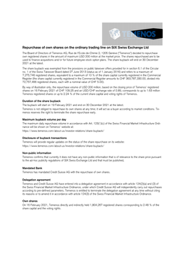 Repurchase of Own Shares on the Ordinary Trading Line on SIX Swiss