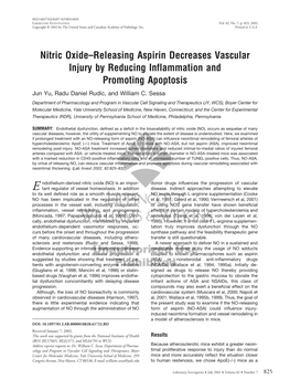 Nitric Oxide–Releasing Aspirin Decreases Vascular Injury by Reducing Inflammation and Promoting Apoptosis Jun Yu, Radu Daniel Rudic, and William C